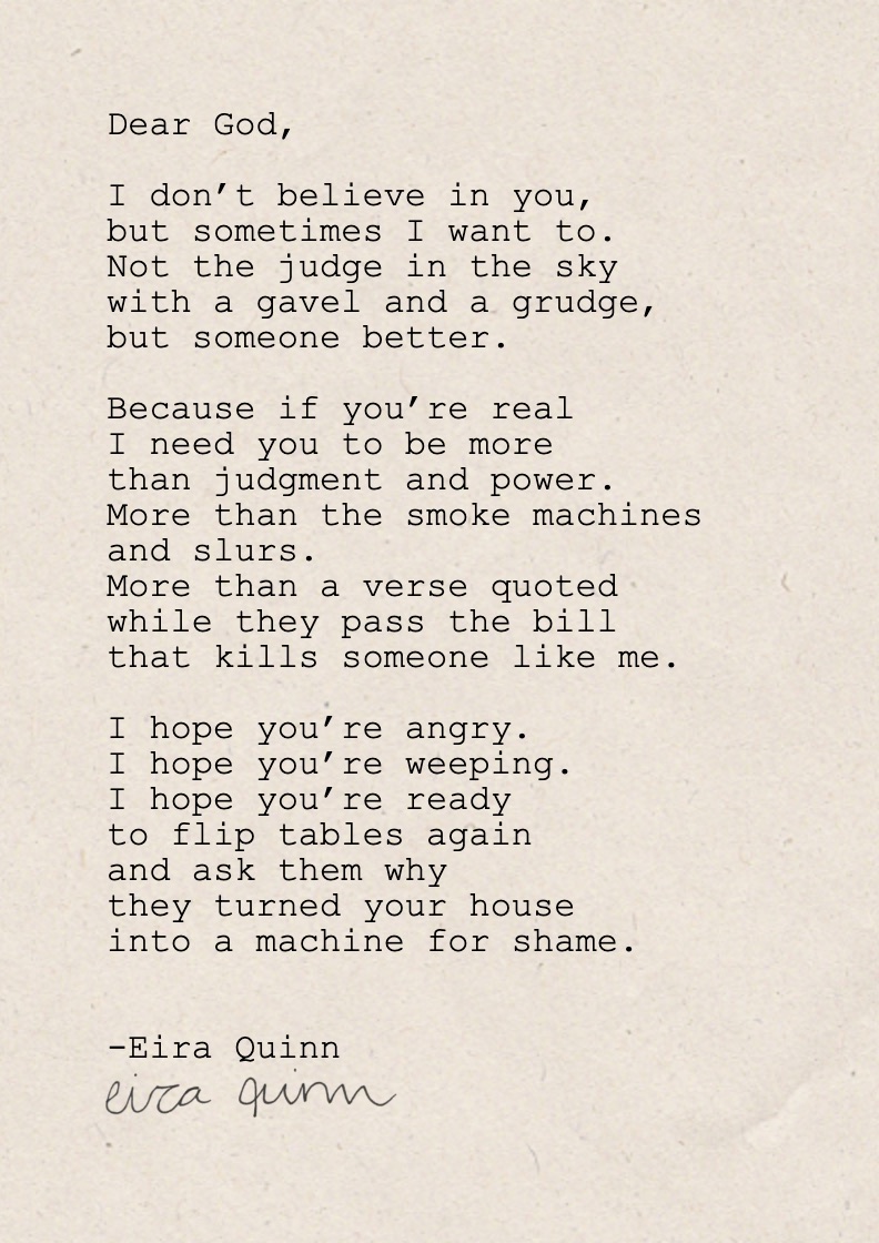 Mockup of "Dear God" hand-typed on A6 handmade paper